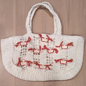 Handcrafted Cream and Red Tote Bag with little crabs